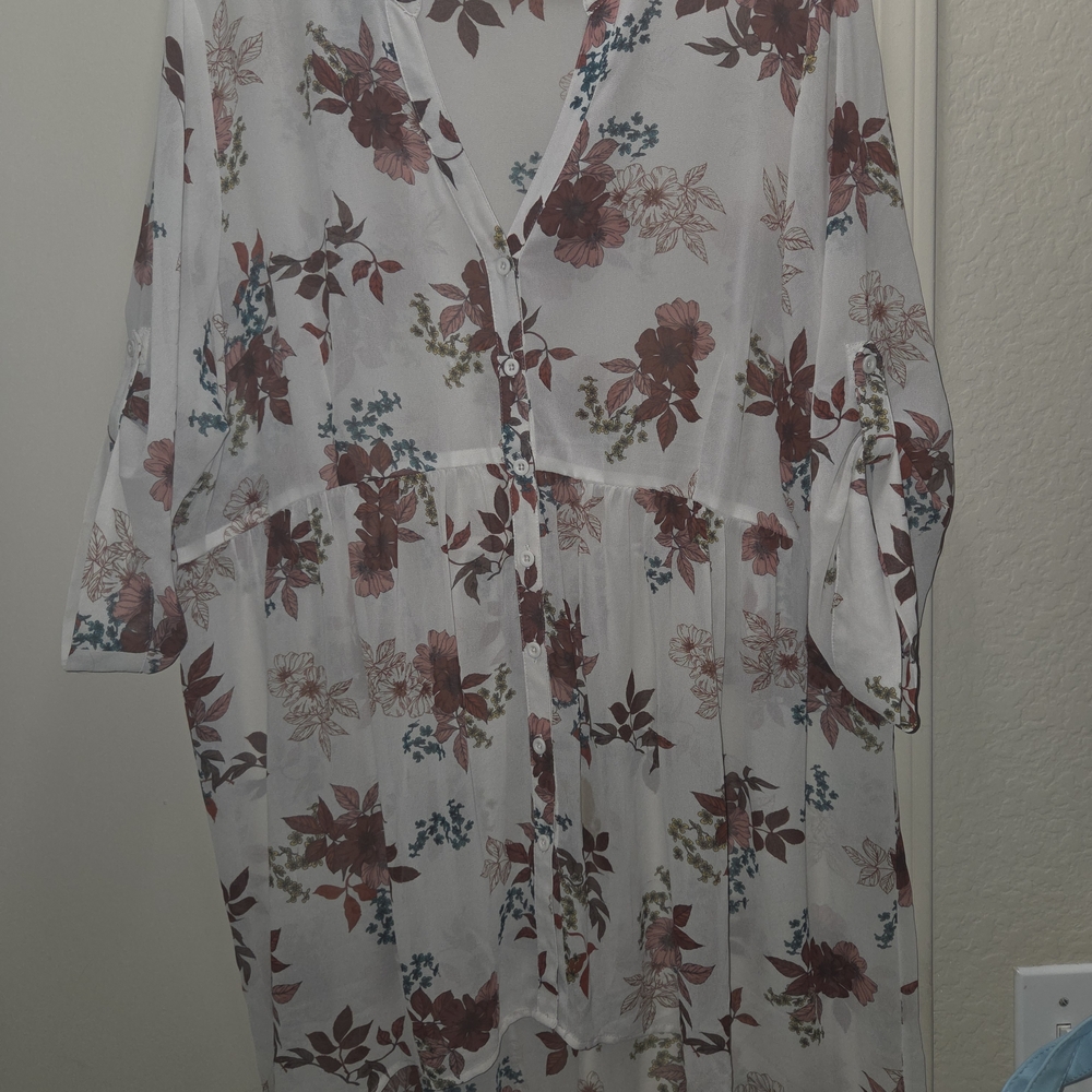 Torrid Floral Button-Down Blouse - Red and Blue